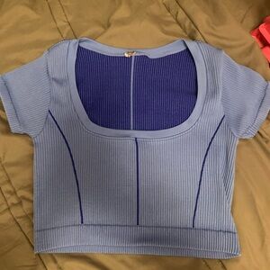Blue Ribbed Women's Top